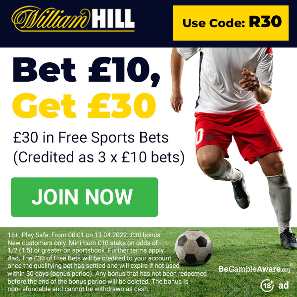 R30 William Hill Free Bets Offer